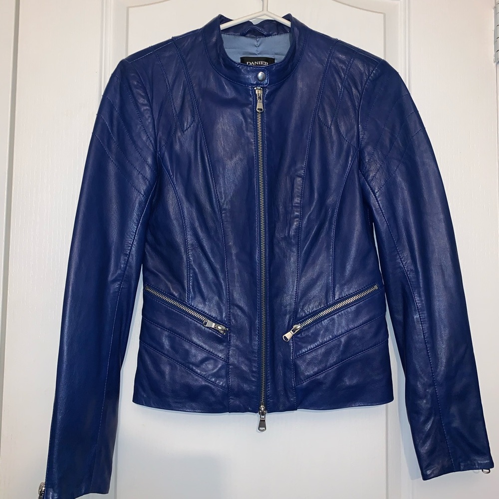Danier Blue leather coat.